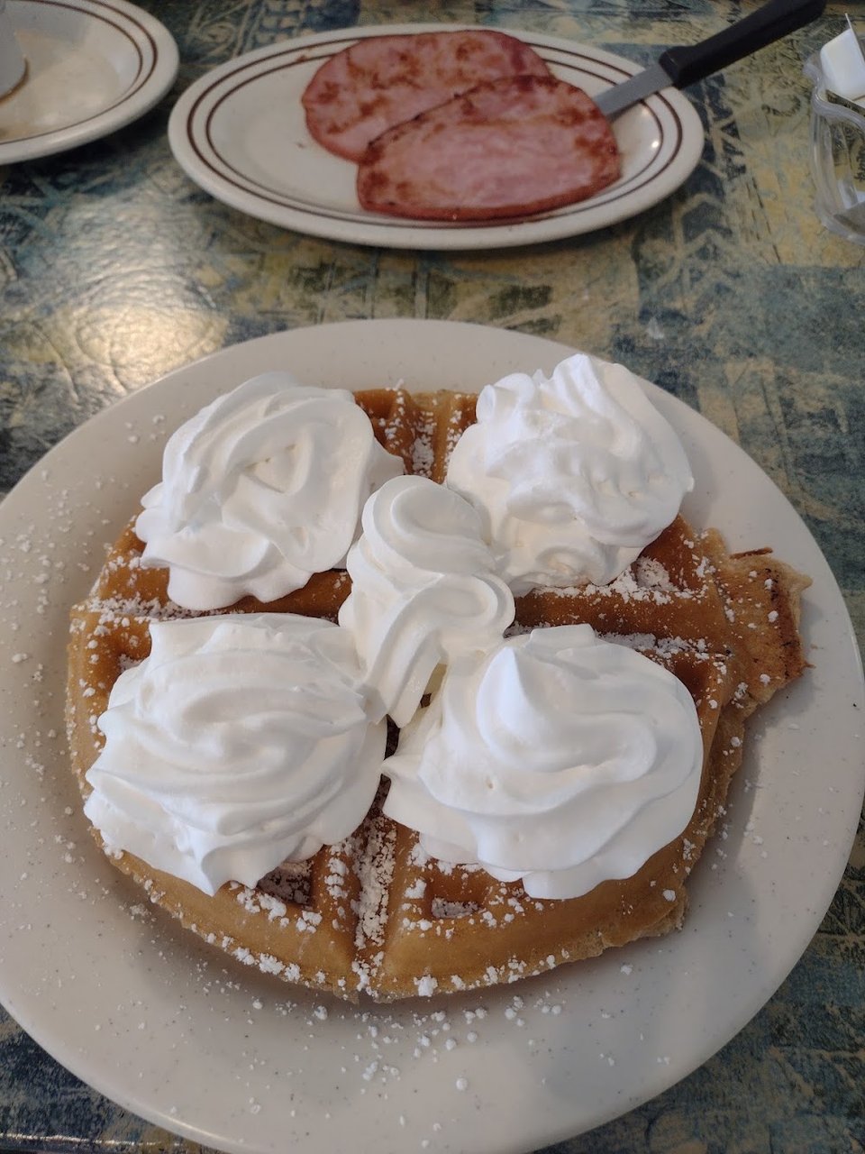 Waffle with Cinnamon Sugar and Whipped Cream