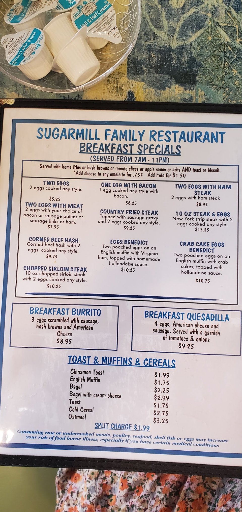 Simple menu layout for a family restaurant.